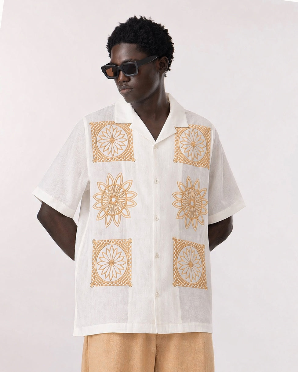 Ivory Embroidered Panel Shirt